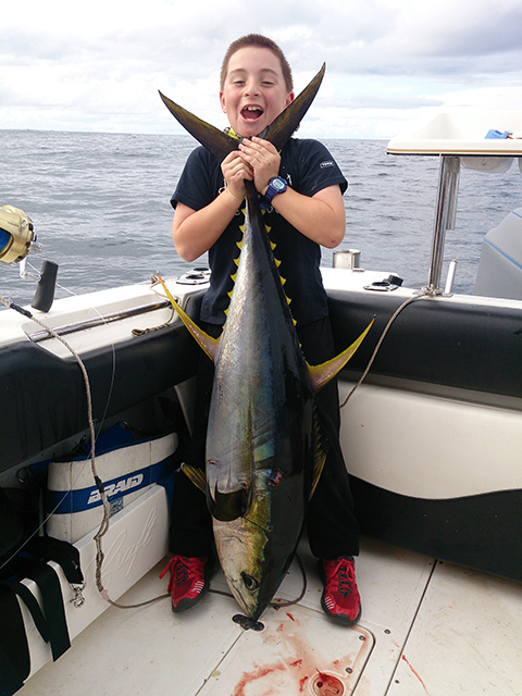 ANGLER: Reece Cokun SPECIES: Yellowfin Tuna.  WEIGHT: 24.4 kg. LURE: JB Lures, Lumo Little Dingo